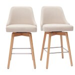Miliboo ? tabourets de bar scandinaves pivotants 360� en tissu beige et bois h�tre massif ? lot de 2 ...