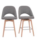 Miliboo - tabourets de bar scandinaves tissu effet velours textur� gris et h�v�a massif 65 cm (lot de ...