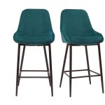 Tabourets de bar en tissu velours bleu p�trole et m�tal noir h65 cm (lot de 2) holo