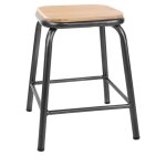 Tabourets bas avec assise en bois cantina gris m�tal - lot de 4 - bol�ro