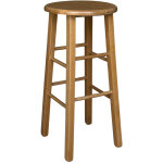 Tabouret en bois massif noyer clair h 68cm avec assise ronde et jambes droites