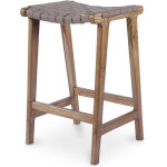 Privatefloor - tabouret en bois - design boho bali - cuir - recia marron Privatefloor - tabouret en bois - design boho bali - cuir - recia marron