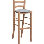Tabouret en bois avec dossier h 80 cm assise simili cuir gris tourterelle