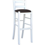 Okaffarefatto - tabouret en bois laqu� blanc avec assise simili cuir marron h 80 cm