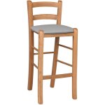 Tabouret en noyer clair h 67 assise rembourr�e en similicuir gris tourterelle