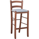 Tabouret en bois de noyer foncé h 67 assise rembourrée en simili cuir gris / tourterelle Tabouret en bois de noyer foncé h 67 assise rembourrée en simili cuir gris / tourterelle