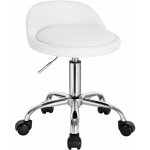 Tabouret de bureau, tabouret rond avec dossier, tabouret coiffeuse � roulettes en similicuir, blanc - ...