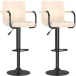 Tabouret capitonné tissu beige clair avec accoudoir et pied acier noir volka - lot de 2 Tabouret capitonné tissu beige clair avec accoudoir et pied acier noir volka - lot de 2
