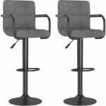 Tabouret capitonné tissu gris clair avec accoudoir et pied acier noir volka - lot de 2 Tabouret capitonné tissu gris clair avec accoudoir et pied acier noir volka - lot de 2