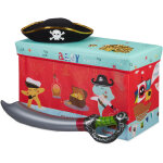 Tabouret coffre  jouets bote  jouets couvercle pouf enfant pliable rangement pirate 50l, rouge - relaxdays ...