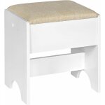 Tabouret coiffeuse, chaise de maquillage rembourr�, 40x30x45cm, si�ge en lin et mdf, beige + blanc - ...