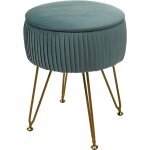 Tabouret avec compartiment de rangement � 33cm aspect velours vert clair cadre dor� tabo04014