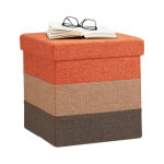 Tabouret cube carr� pliant coffre de rangement pliable pouf ray� tricolore hxlxp: 38 x 38 x 38cm, orange ...