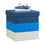 Tabouret cube carré pliant coffre de rangement pliable pouf rayé tricolore hxlxp: 38 x 38 x 38 cm, bleu ... Tabouret cube carré pliant coffre de rangement pliable pouf rayé tricolore hxlxp: 38 x 38 x 38 cm, bleu ...