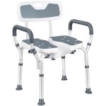 Tabouret de douche avec d�coupe hygi�nique, chaise de douche r�glable en hauteur avec dossier et accoudoirs, ...