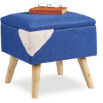 Tabouret avec espace de rangement, rembourr lin artificiel, pieds en bois, couvercle, hlp 40x40x40cm, ...