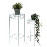 Tabouret pour fleurs blanc m�tal angulaire support pour fleurs 96314 lot de 2 tables d'appoint colonne ...