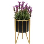 Tabouret de fleur avec pot mtal or noir rond s 32 cm support de fleur 96039 colonne de fleur moderne ...