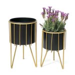 Tabouret de fleur avec pot mtal or noir rond set de 2 tabourets de fleur 96039 colonne de fleur moderne ...
