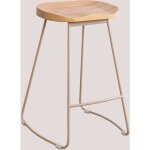 Sklum ? tabouret de bar haut en acier et bois d'orme ? hauteur 65 cm ? style industriel ? assise large ...