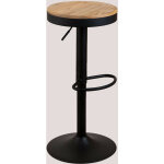 Sklum ? tabouret de bar haut r�glable en acier et bois d'orme ? hauteur 57, 5 � 78 cm ? design industriel ...