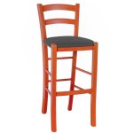 Okaffarefatto - tabouret haut rustique en bois d'oranger h 73 cm avec assise simili cuir anthracite