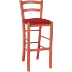 Okaffarefatto - tabouret haut rustique en bois d'oranger h 73 cm avec assise en simili cuir rouge