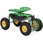 Tabouret de jardin roulant pivotant  360, panier pour outils, sige travail extrieur, hauteur rglable, ...