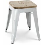 Kosmi - tabouret en m�tal blanc mat style industriel et assise en bois clair - sans dossier - hauteur ...