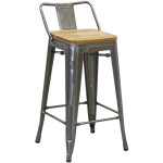 Tabouret de bar en acier bross� et bois d'orme huil�