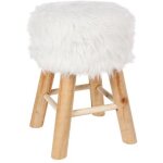 Tabouret en pin et polyester, imitation fourrure - dim : l. 30 x l. 30 x h. 42 cm pegane