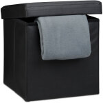 Tabouret pliant similicuir pouf de rangement pliable repose - pieds stockage carr 38 x 38 x 38 cm, noir ...