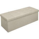 Tabouret pouf de rangement en lin woltu coffre repose - pied pliable 110x37, 5x38cm, beige