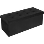 Tabouret pouf de rangement en velours, coffre repose - pied pliable 110x37, 5x38cm, noir - woltu