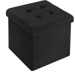 Tabouret pouf de rangement en velours woltu coffre repose - pied pliable 37, 5x37, 5x38cm, noir