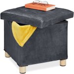 Relaxdays tabouret de rangement, couvercle - plateau, pieds en bois, pouf carr, h x l x p : 35x38x38 ...