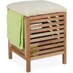 Tabouret avec rangement, panier, noyer, tissu, corbeille  linge 35 l, hlp : 51 x 39 x 39 cm, nature ...