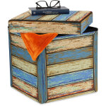 Tabouret rangement vintage, motif vieilles planches, pliable, matelass�, hxlxp : 38x37, 5x37, 5 cm, multicolor ...