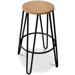 Privatefloor - tabouret rond - design industriel - bois et m�tal - 66cm - hairpin noir