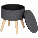 Tabouret rond pouf coffre de rangement repose - pieds, sige en lin pieds en bois massif, 36x 32cm , ...