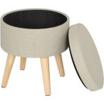 Tabouret rond pouf coffre de rangement repose - pieds, siège en lin pieds en bois massif, crème blanc ... Tabouret rond pouf coffre de rangement repose - pieds, siège en lin pieds en bois massif, crème blanc ...