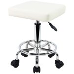 Tabouret à roulettes tabouret de travail en cuir synthétique réglable en hauteur 46 - 61cm blanc - kktoner ... Tabouret à roulettes tabouret de travail en cuir synthétique réglable en hauteur 46 - 61cm blanc - kktoner ...