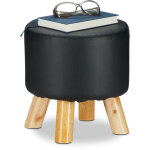 Tabouret similicuir 4 pieds bois pouf dco dcoration rembourr rond assise hxd 30 x 30 cm, noir - relaxdays ...