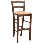 Okaffarefatto - tabouret venezia en bois noyer fonc� h 73 avec assise en paille riz