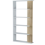 Étagère bibliothèque lugo 5 étagères, blanc / chêne, pour salle à manger ou bureau Étagère bibliothèque lugo 5 étagères, blanc / chêne, pour salle à manger ou bureau