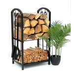 Dandibo - tag�re � bois de chemin�e int�rieur m�tal noir 72 cm support de bois de chemin�e avec kit de ...