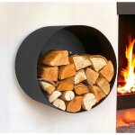 Tagre  bois pour chemine intrieur mtal noir rond mur 50 cm support  bois pour chemine avec paroi ...