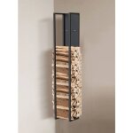 Tagre  bois intrieur mtal noir support de bois de chemine 140 cm avec paroi arrire suspendu au ...