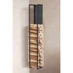 Tagre  bois intrieur mtal noir support de bois de chemine 160 cm avec paroi arrire suspendu au ...