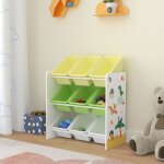 [en. casa] - tag�re de rangement mux�a pour enfant avec 9 bacs ouverts blanc / vert / jaune